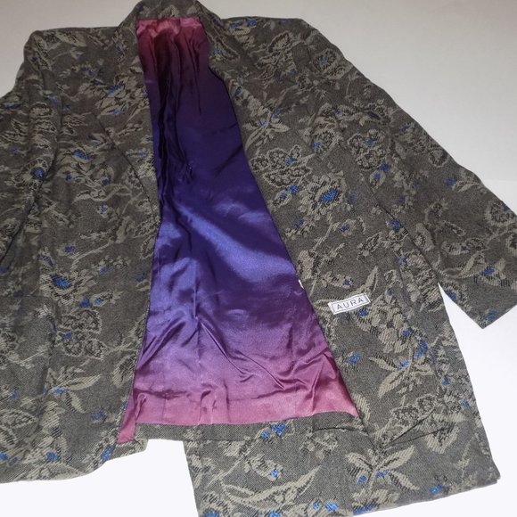 AURA Ladies Vintage Wool Blend Suit Women's Size 10/12? Black Blue Paisley Print - Picture 4 of 9